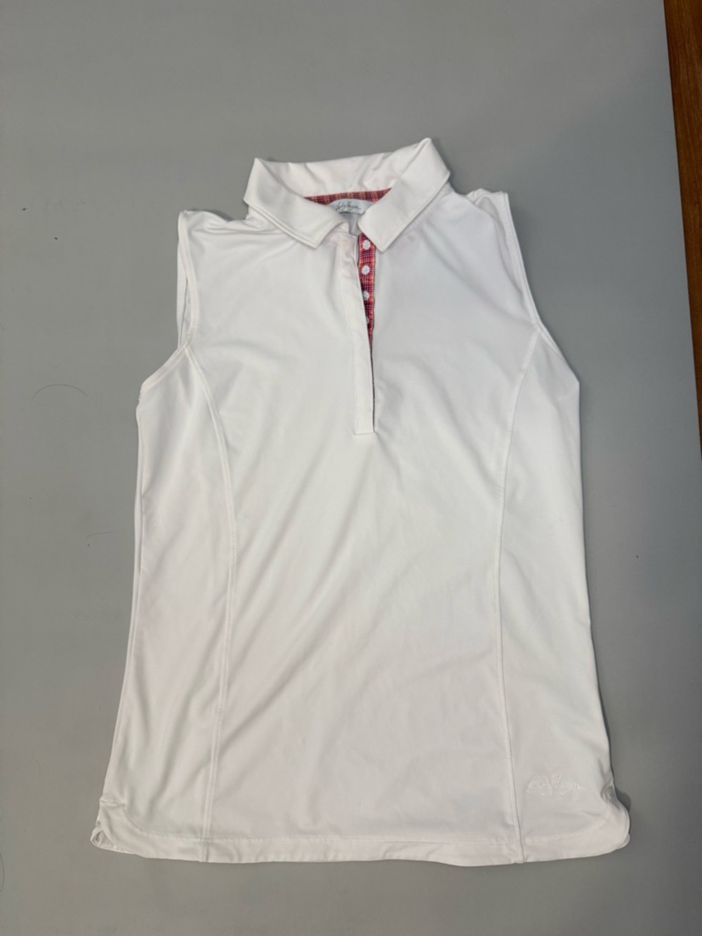 Lady Hagen White Sleeveless Polo Tank with Pink Trim